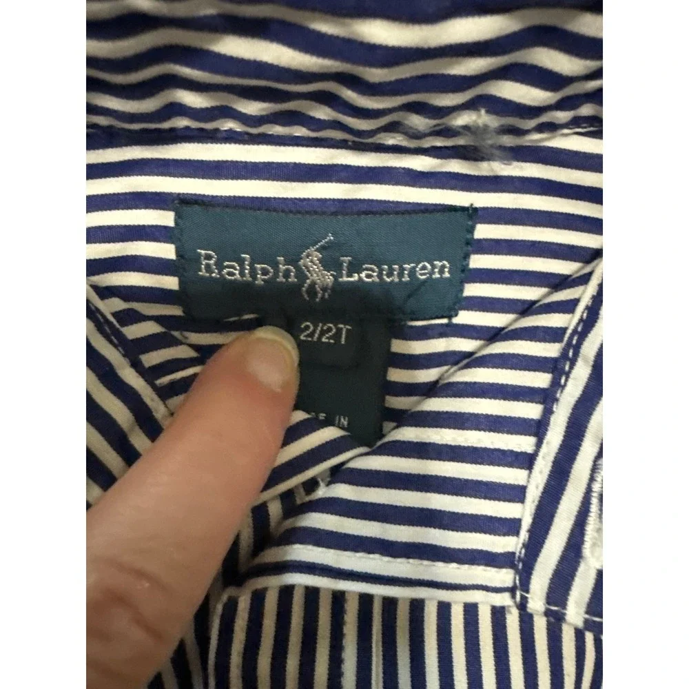 Ralph Lauren Kids Navy White Striped Button Down Shirt Long Sleeve Cotton 2 2T